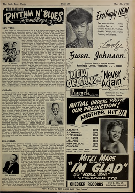 Cash Box, Music Page 1 May 23, 1953 Itbe CASH Boxl 0$ Two More New Hits