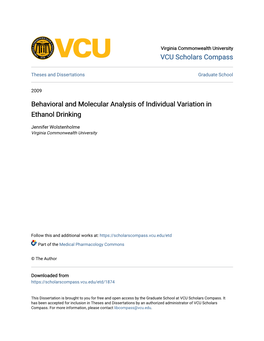 Behavioral and Molecular Analysis of Individual Variation in Ethanol Drinking