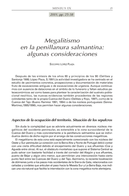 Megalitismo En La Penillanura Salmantina: Algunas Consideraciones