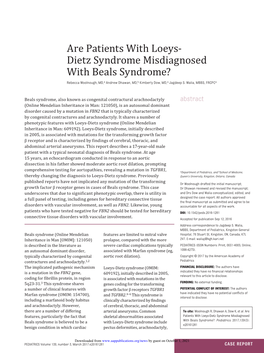 Are Patients with Loeys-Dietz Syndrome Misdiagnosed with Beals Syndrome? Rebecca Woolnough, Andrew Dhawan, Kimberly Dow and Jagdeep S