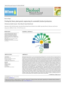 Plant Genetic Engineering for Sustainable Biodiesel Production