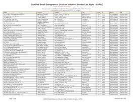 Certified Small Entrepreneur (Hudson Initiative) Vendor List Alpha - LAPAC Use Ctrl + F to Search Within the Report