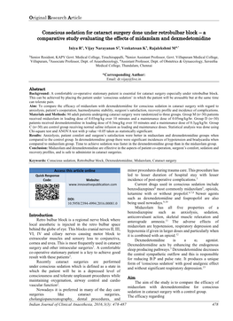 Conscious Sedation for Cataract Surgery Done Under Retrobulbar Block – a Comparative Study Evaluating the Effects of Midazolam and Dexmedetomidine