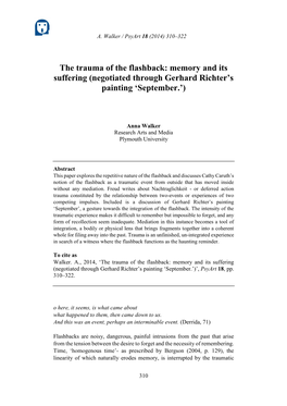 The Trauma of the Flashback: Memory and Its Suffering (Negotiated Through Gerhard Richter’S Painting ‘September.’)