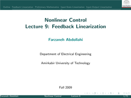 Nonlinear Control Lecture 9: Feedback Linearization