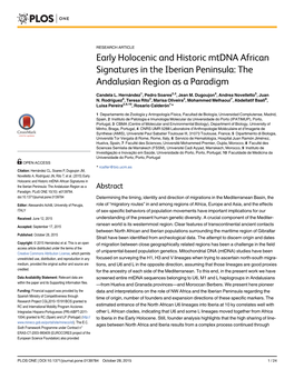 Early Holocenic and Historic Mtdna African Signatures in the Iberian Peninsula: the Andalusian Region As a Paradigm