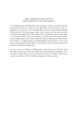 The Cambridge History of Philosophy in Late Antiquity