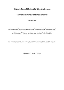 Calcium Channel Blockers for Bipolar Disorder: a Systematic Review And