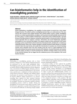 Can Bioinformatics Help in the Identification of Moonlighting