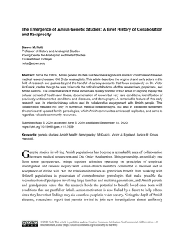 The Emergence of Amish Genetic Studies: a Brief History of Collaboration and Reciprocity