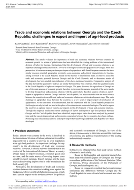 Trade and Economic Relations Between Georgia and the Czech Republic: Challenges in Export and Import of Agri-Food Products