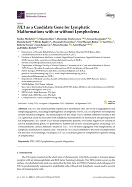 TIE1 As a Candidate Gene for Lymphatic Malformations with Or Without Lymphedema