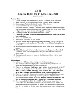 CBSI League Rules for 1 Grade Baseball