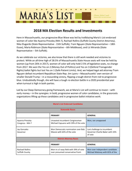 2018 MA Election Results and Investments