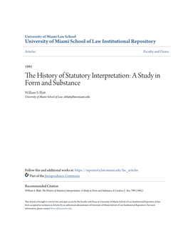 The History of Statutory Interpretation: a Study in Form and Substance, 6 Cardozo L