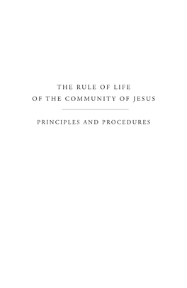 THE Rule of Life of the COMMUNITY of JESUS