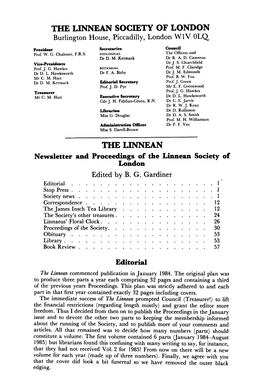 THE LINNEAN SOCIETY of LONDON Burlington House, Piccadilly, London W 1V OLQ