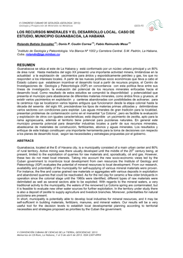 Los Recursos Minerales Y El Desarrollo Local. Caso De Estudio, Municipio Guanabacoa, La Habana Resumen