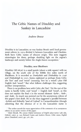 The Celtic Names of Dinckley and Sankey in Lancashire