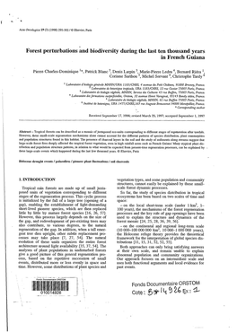 Forest Pertubations and Biodiversity During the Last Ten Thousand Years