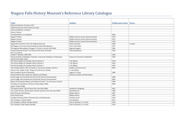 Niagara Falls History Museum's Reference Library Catalogue