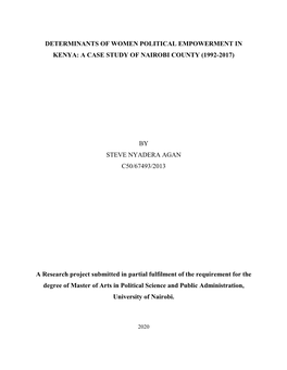 Determinants of Women Political Empowernment in Kenya. a Case Study of Nairobi