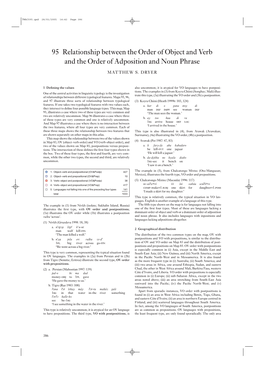 95 Relationship Between the Order of Object and Verb and the Order of Adposition and Noun Phrase