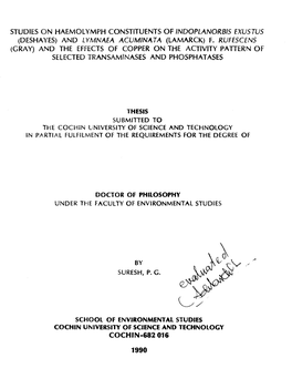 Studies on Haemolymph Constituents of Indoplanorbis Exustus (Deshayes) and Lymnaea Acuminata (Lamarck) F