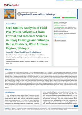 From Formal and Informal Sources in Enarj Enawuga and Yilmana Densa Districts, West Amhara Region, Ethiopia