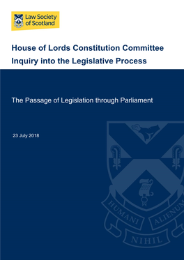 House of Lords Constitution Committee Inquiry Into the Legislative Process