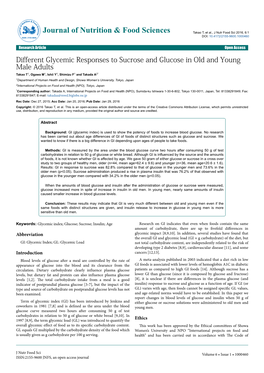 Different Glycemic Responses to Sucrose and Glucose in Old and Young Male Adults