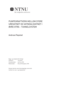 Pumpekraftverk Mellom Store Urevatnet Og Vatndalsvatnet I Øvre Otra - Tunnelsystem