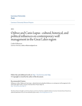 Ojibwe and Canis Lupus : Cultural, Historical, and Political Influences