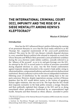 The International Criminal Court (Icc), Impunity and the Rise of a Siege Mentality Among Kenya’S Kleptocracy1