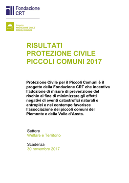 Risultati Protezione Civile Piccoli Comuni 2017