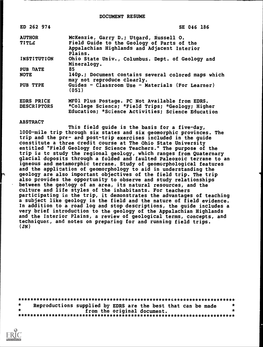 Field Guide to the Geology of Parts of the Appalachian Highlands and Adjacent Interior Plains