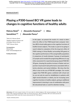 Playing a P300-Based BCI VR Game Leads to Changes in Cognitive Functions of Healthy Adults