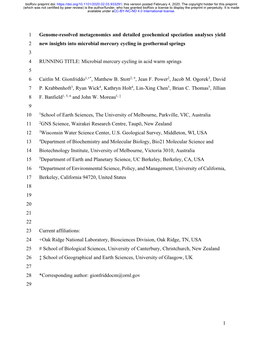 Genome-Resolved Metagenomics and Detailed Geochemical Speciation