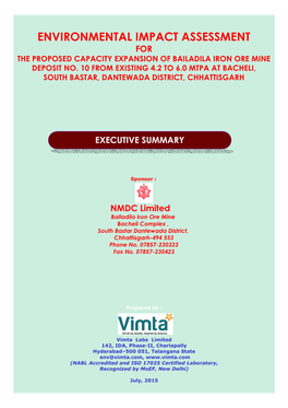 Environmental Impact Assessment for the Proposed Capacity Expansion of Bailadila Iron Ore Mine Deposit No