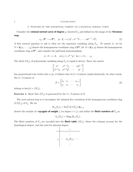 1. Syzygies of the Tangential Variety to a Rational Normal Curve Consider