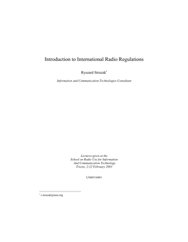 Introduction to International Radio Regulations