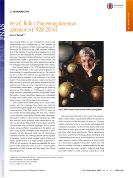 Vera C. Rubin: Pioneering American Astronomer (1928–2016) RETROSPECTIVE Neta A