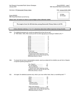 Hart Research Associates/Public Opinion Strategies Study #200053 -- Page 1 January 2020 NBC News/Wall Street Journal Survey