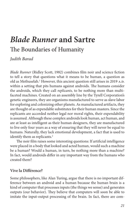 Blade Runner and Sartre �E Boundaries of Humanity Judith Barad