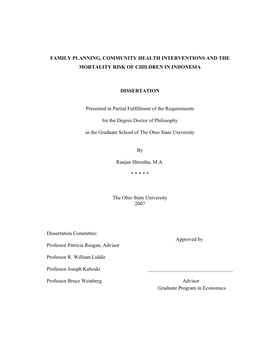 Family Planning, Community Health Interventions and the Mortality Risk of Children in Indonesia