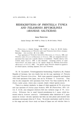 Redescriptions of Phintella Typica and Telamonia Bifurcilinea (Araneae: Salticidae)