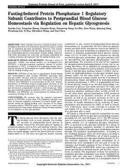 Fasting-Induced Protein Phosphatase 1 Regulatory Subunit Contributes to Postprandial Blood Glucose Homeostasis Via Regulation On