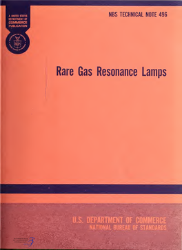 Rare Gas Resonance Lamps NATIONAL BUREAU of STANDARDS