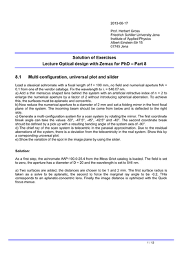 Solution of Exercises Lecture Optical Design with Zemax for Phd – Part 8