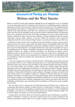 Birinus and the West Saxons